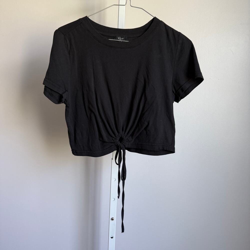Rails‎ Cotton Relaxed Clean Sustainable Dainty Tie Hem Crop Tee S Black